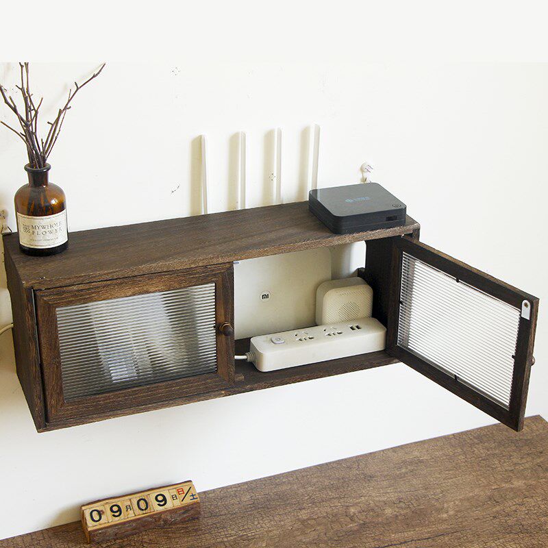 客厅免打孔路由器收纳盒壁挂式墙上置物架光猫网S线实木遮丑装饰