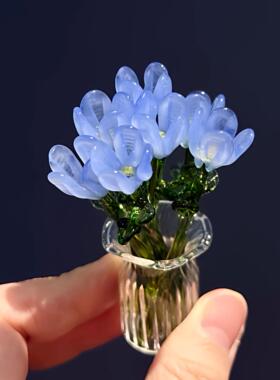 手工琉璃小兰花装饰摆件工位桌面仿真花束盆栽送闺蜜创意生日礼物