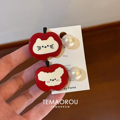 红苹果珍珠发夹可爱甜美少女ins红色刘海侧边夹碎发夹头饰发卡