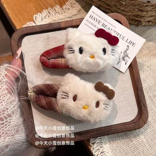 秋冬新款甜美可爱kt毛绒发夹