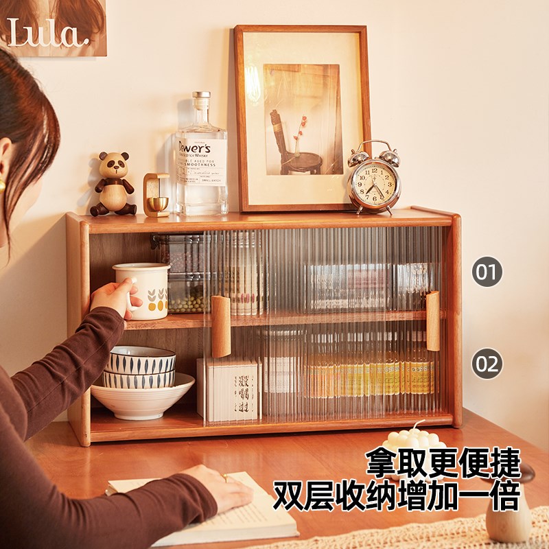 实木置物架餐边柜厨房桌上收纳柜家用餐H桌碗柜台面储物高柜手办