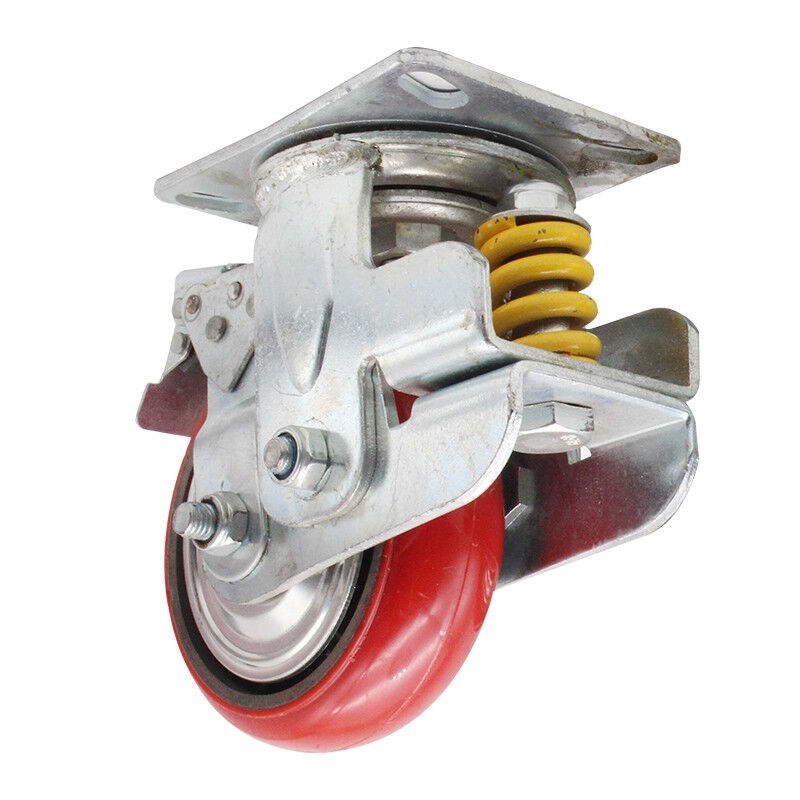 万尊弹簧减震脚轮6寸带刹车万向脚轮工业平板V车手推车轮子