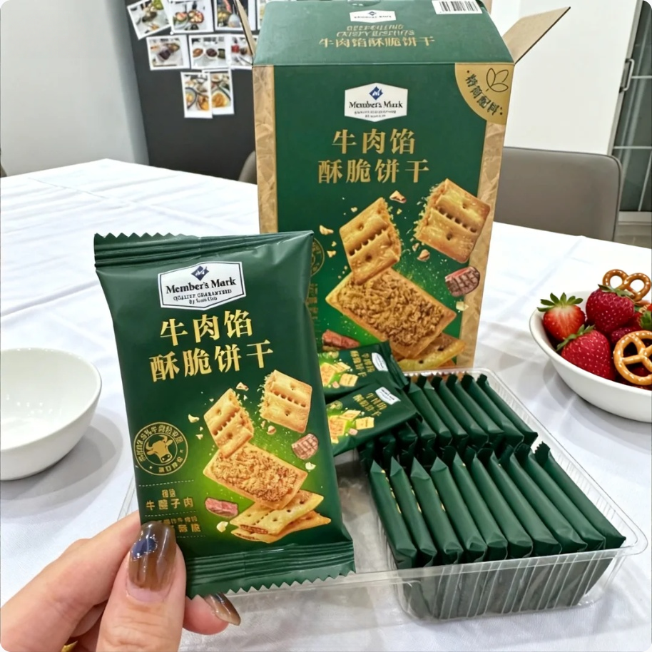 山姆代购牛肉馅酥脆饼干山姆会员官方正品进口独立装休闲零食饼干