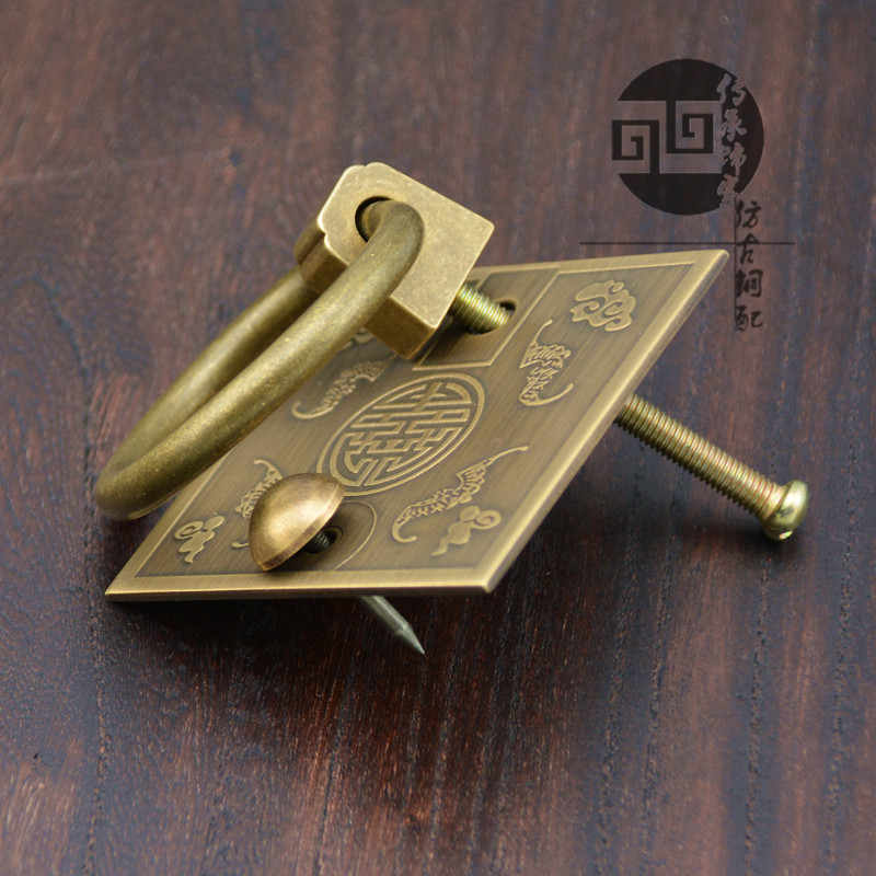 方形加厚实心仿古纯铜铜拉手w屏风门窗配件把手柜门抽屉中式拉环