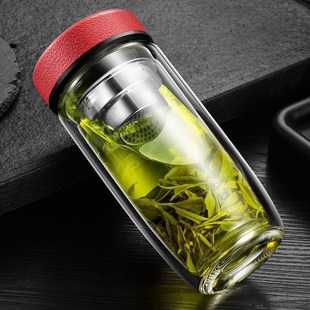 商务隔热泡茶杯子L家用高档透明鹅蛋水杯 双层玻璃茶杯大容量男士