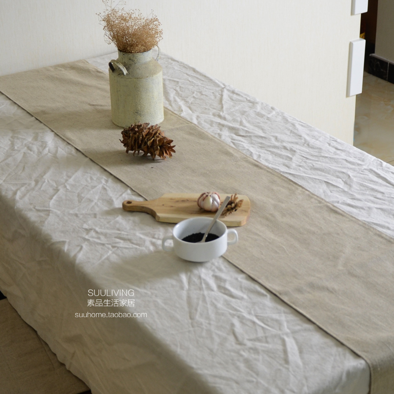 日式简约自然乡村风粗p麻亚麻布艺电视柜餐桌旗茶席毛边定制麻布
