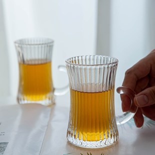 条纹玻璃小酒杯小茶t杯主人杯客杯家用喝水杯对杯