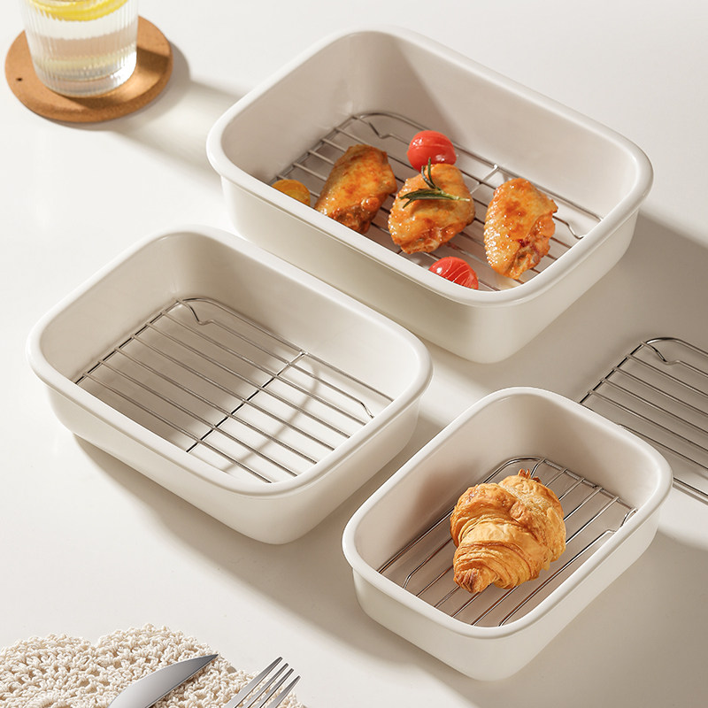 空气炸锅耐高温陶瓷烤盘家用沥z油盘长方形蒸烤箱专用高级感蒸鱼