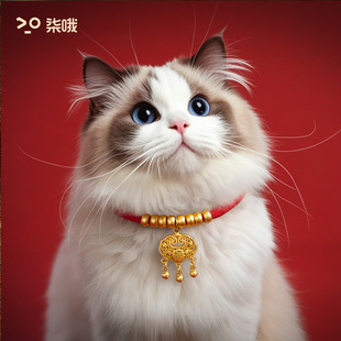国风挂饰项圈猫狗长命锁平安喜庆红绳金珠宠物项圈小狗项链可调节