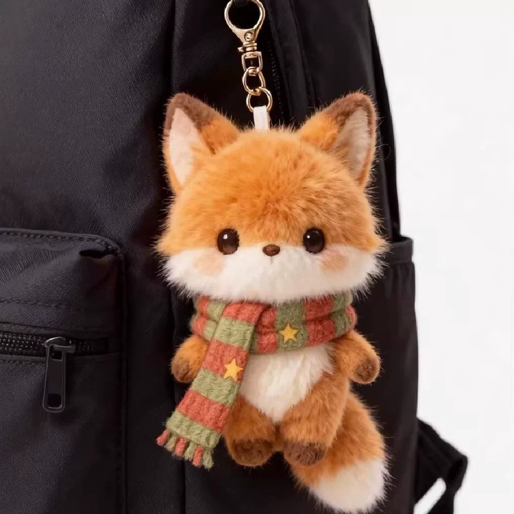 小红书新款软萌毛绒小狐狸挂件针织围巾狐狸公仔背包挂饰钥匙扣