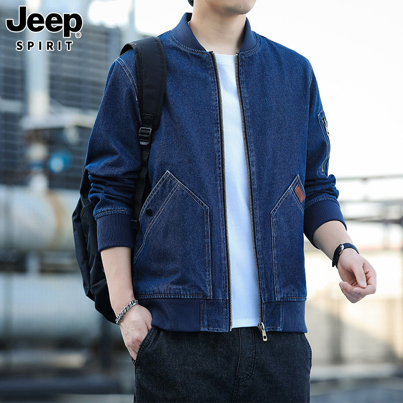 JEEP SPIRIT吉普男士牛仔外套2026春秋新款多口袋棒球领夹克上衣