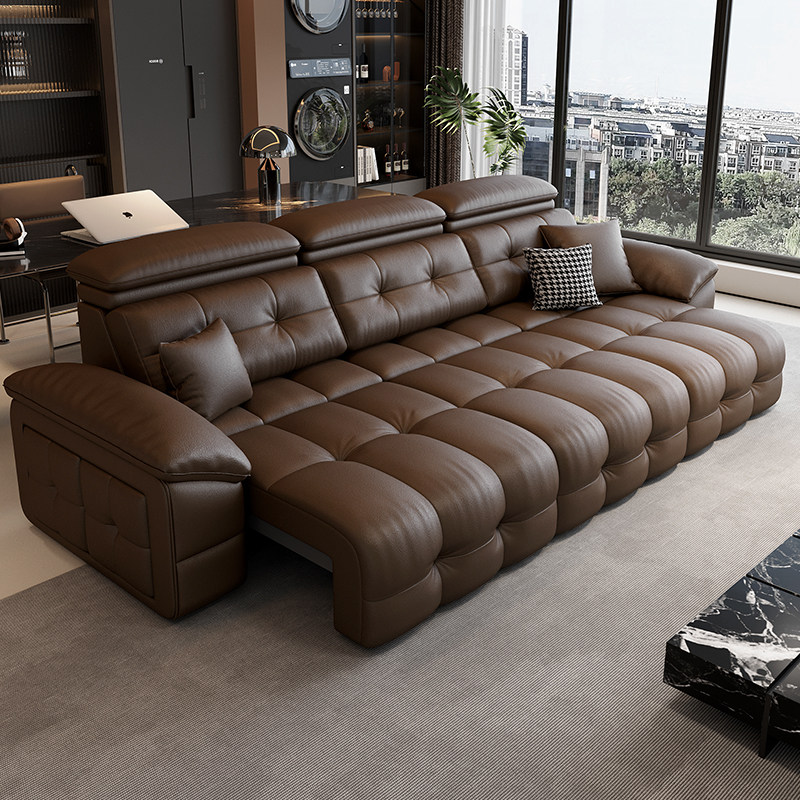 电动沙发多功能头层牛皮真皮意式劳伦斯客厅可伸缩躺睡直排沙发床