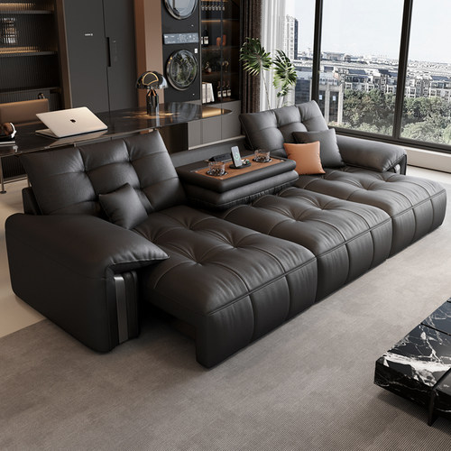 电动功能沙发床可翻盖茶几真皮沙发客厅头层真皮伸缩两用沙发
