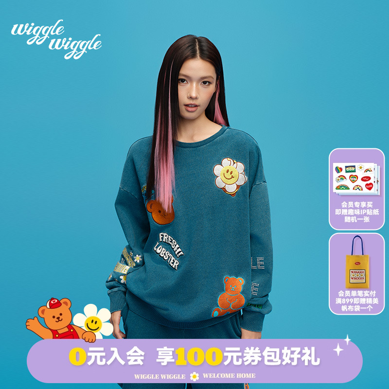 wigglewiggle秋印花宽松圆领卫衣