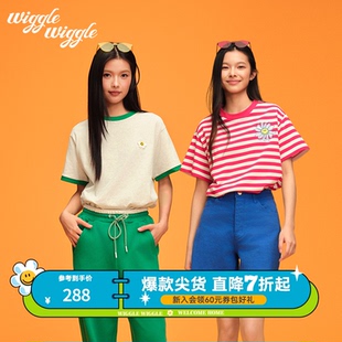 T恤 爆款 wigglewiggle夏季 凉感舒适宽松笑脸花刺绣男女同款