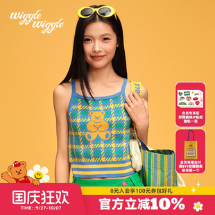 wigglewiggle25年秋季 吊帶背心內搭上衣女多巴胺 笑臉花撞色修身