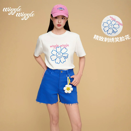 wigglewiggle2026夏季新款韩版时尚休闲笑脸花宽松短袖t恤女