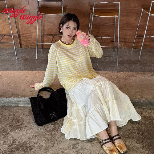 秋季轻薄罩衫条纹宽松长袖t恤女