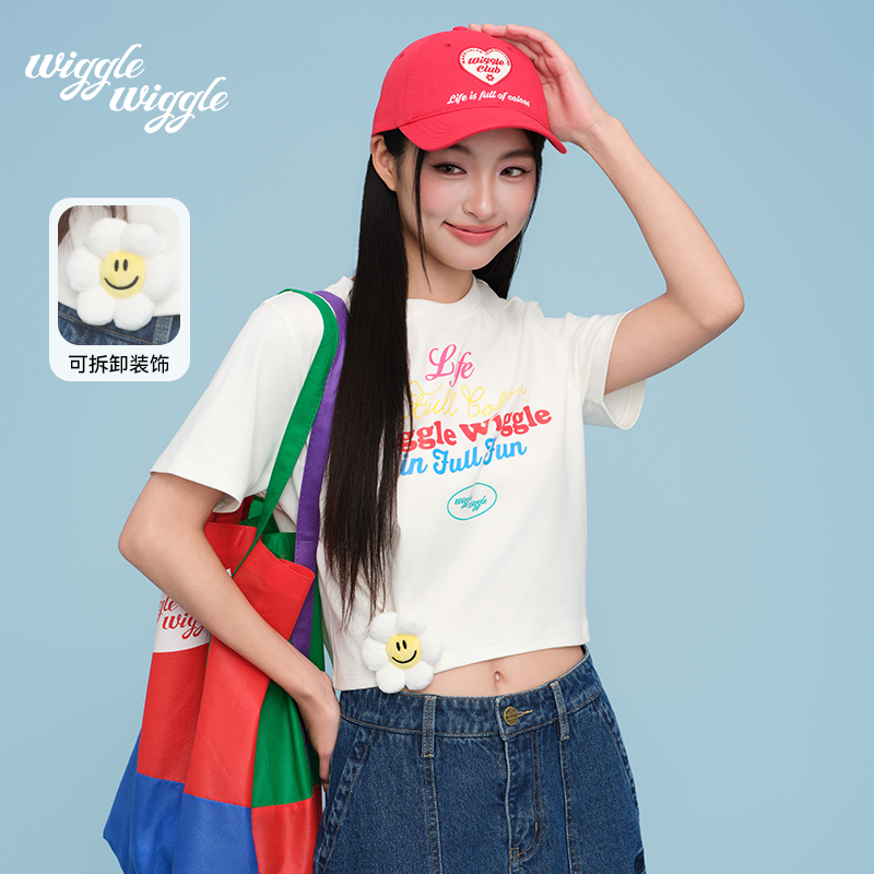 【2026早春新款】wigglewiggle韩国经典笑脸花时尚宽松T恤短袖女