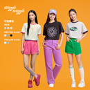 wigglewiggle25夏季 T恤涼感上衣男女同款 新韓國(guó)笑臉花撞色短袖
