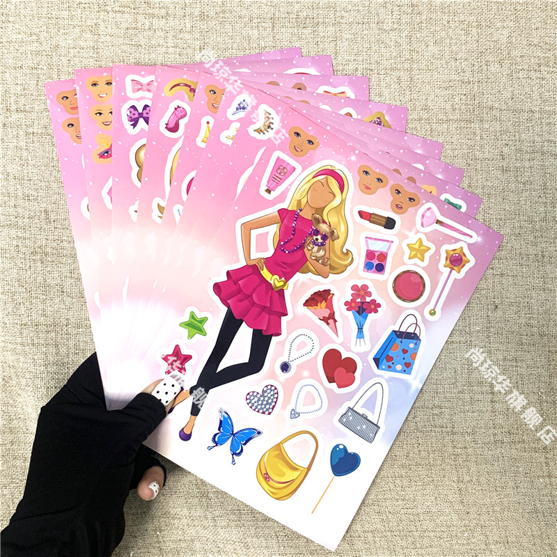 芭比娃娃公主Barbie女孩手账换脸拼图贴纸儿童DIY过家家创意公主益智动手贴纸