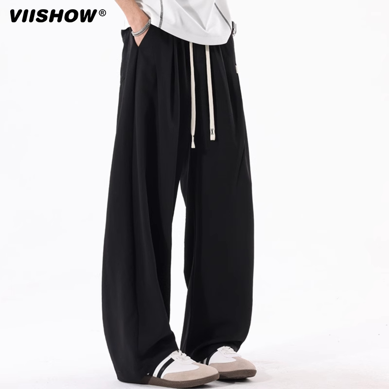 VIISHOW夏季冰丝裤子男士2025新款宽松垂感休闲裤运动直筒长裤
