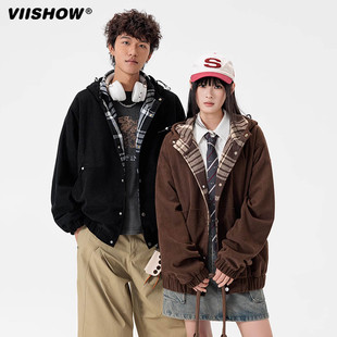 外套 解构工装 VIISHOW美式 重磅宽松帆布连帽夹克男女潮牌boxy短款