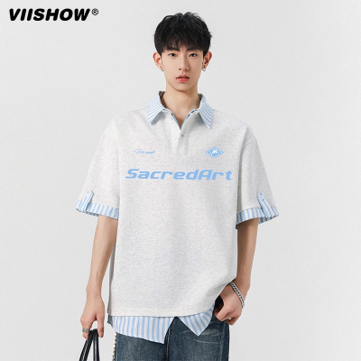 VIISHOW潮牌撞色格子POLO领短袖T恤男女复古学院风情侣百搭上衣