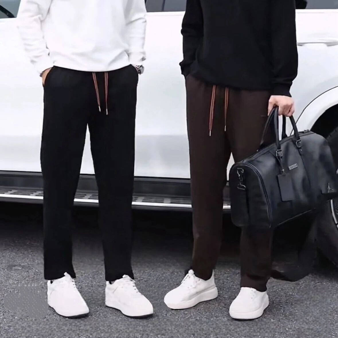 意式奢华老钱风2025秋冬季新款男士高端空气层含羊毛混纺休闲卫裤