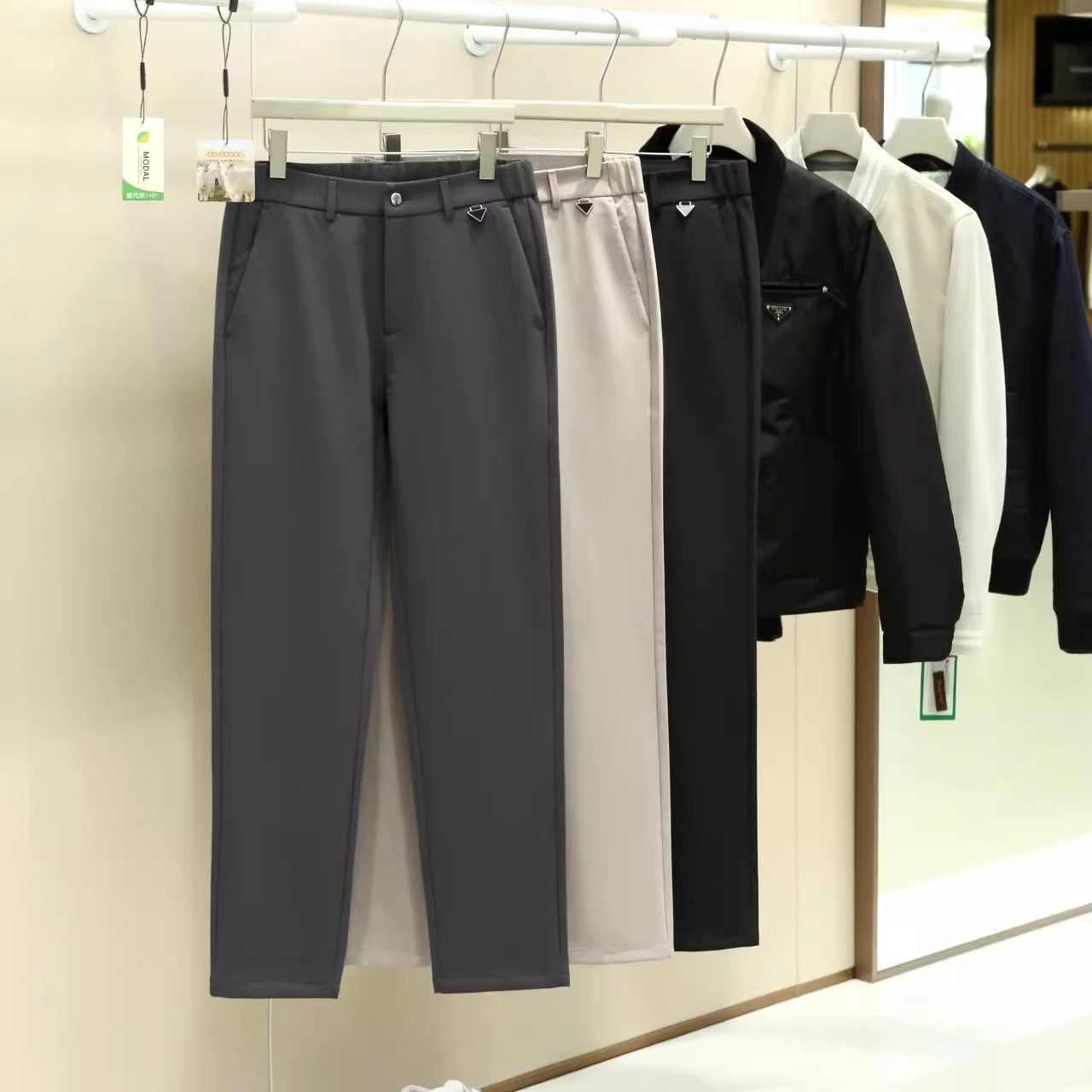 秋冬三防羊毛绒保暖直筒休闲裤男