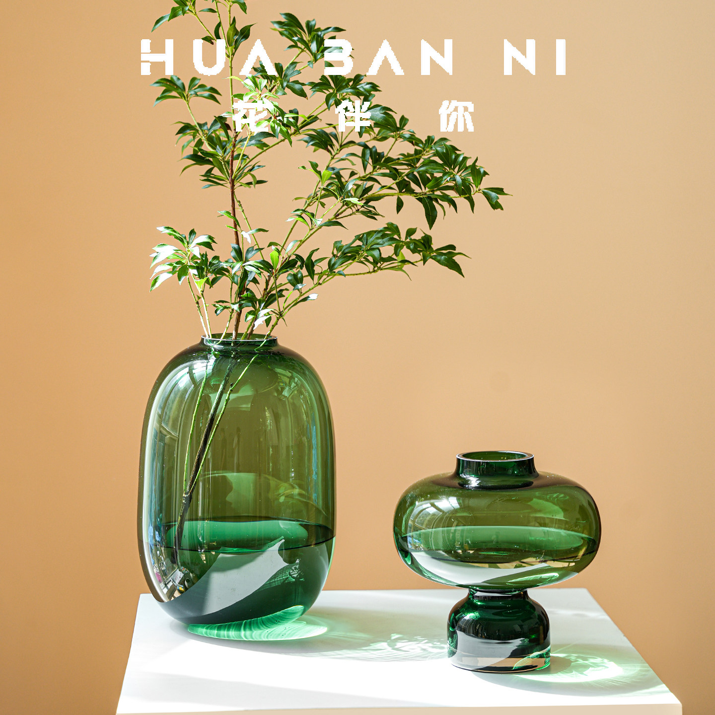 北欧轻奢绿色大肚玻璃花瓶摆件水培插花创意客厅餐桌家居软装饰品