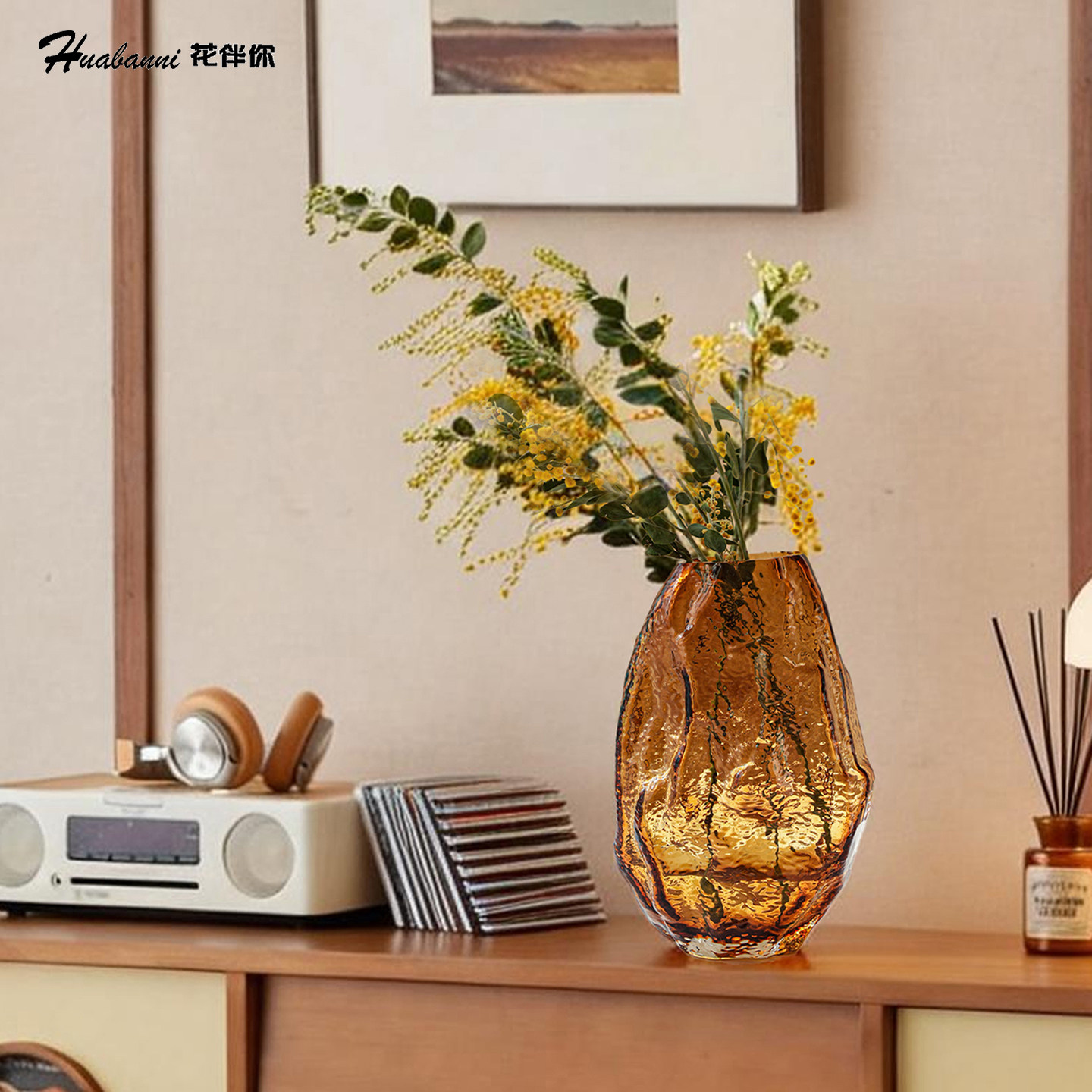 现代轻奢创意玻璃花器客厅插花售楼处样板间餐桌花瓶玄关装饰摆件