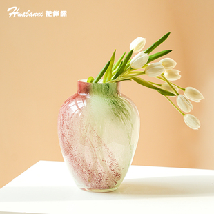 桃红柳绿北欧现代简约玻璃水培插花瓶客厅装饰摆件高级感渐变花器