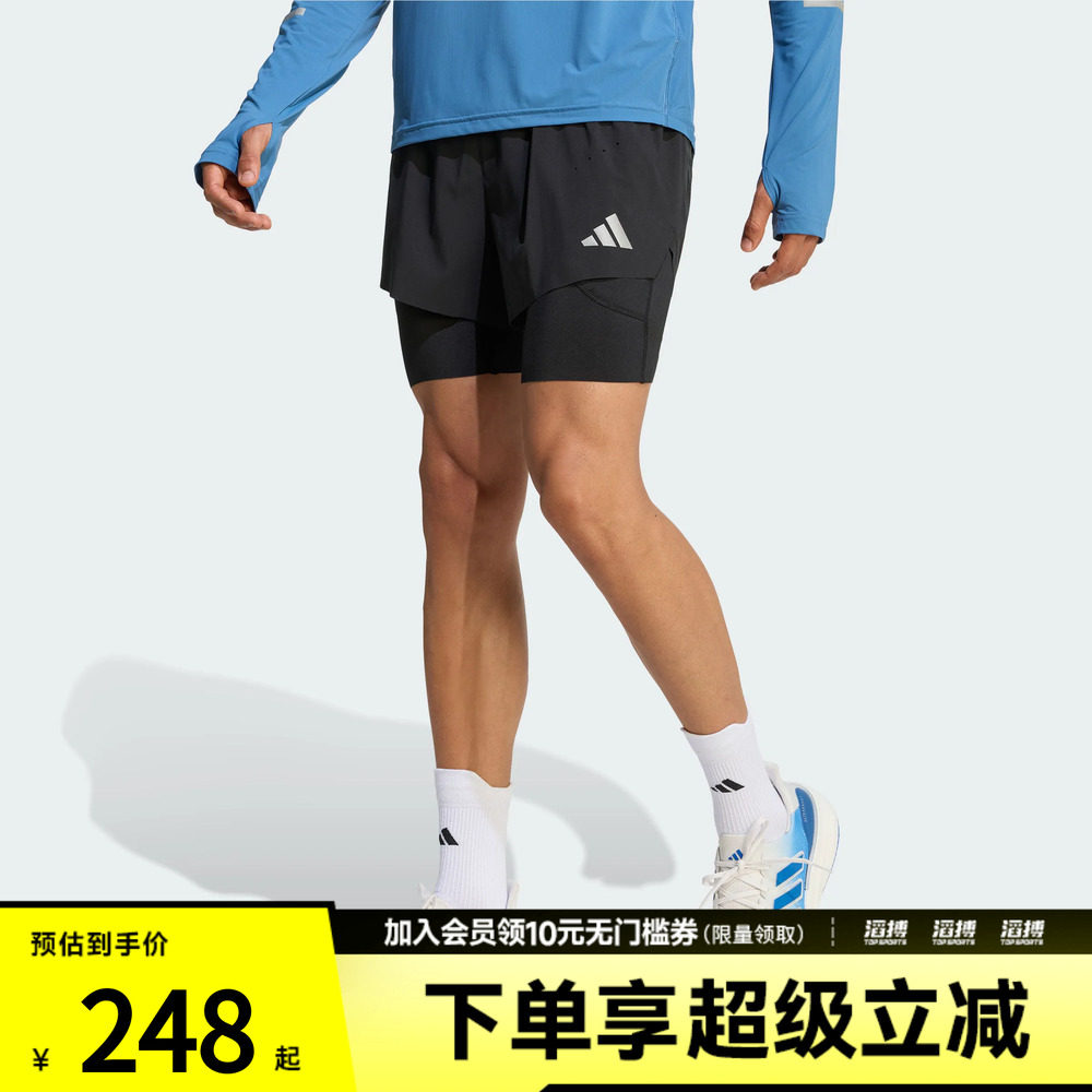 adidas阿迪达斯男子速干二合一训练健身跑步运动短裤KE8215