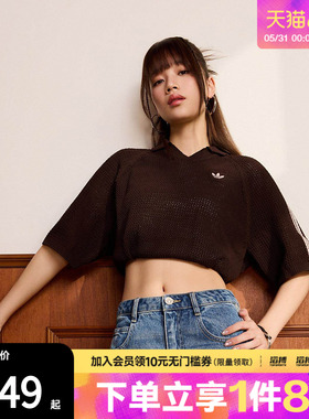 「滔搏运动」adidas阿迪达斯三叶草女子针织半袖V领POLO衫KE0198