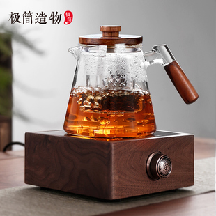 大号玻璃泡茶器黑晶炉围炉煮茶壶蒸茶壶茶水分离过滤W家用茶具套