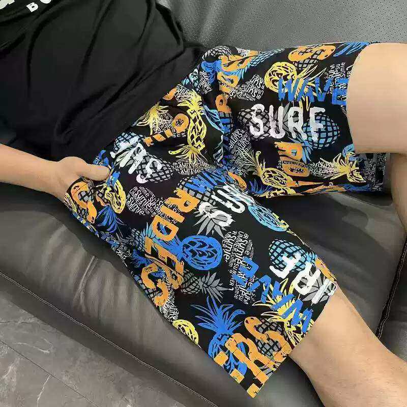 男士棉绸睡衣男夏季绵绸超薄短裤沙滩裤外出宽松家居休闲睡裤大尺