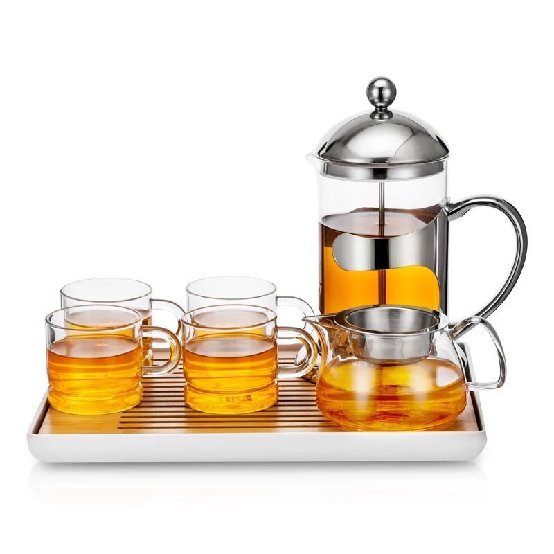 雅风耐高温玻璃泡茶壶冲茶器不锈钢过滤餐厅花茶壶W家用咖啡法压