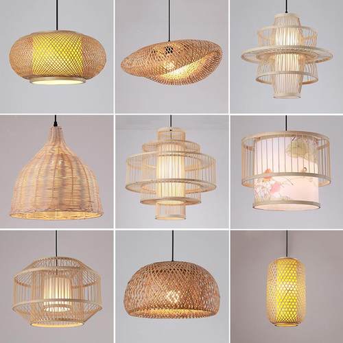 新中式吊灯禅意日式竹编吊灯茶楼火锅店餐厅灯笼吊灯竹艺草藤编灯
