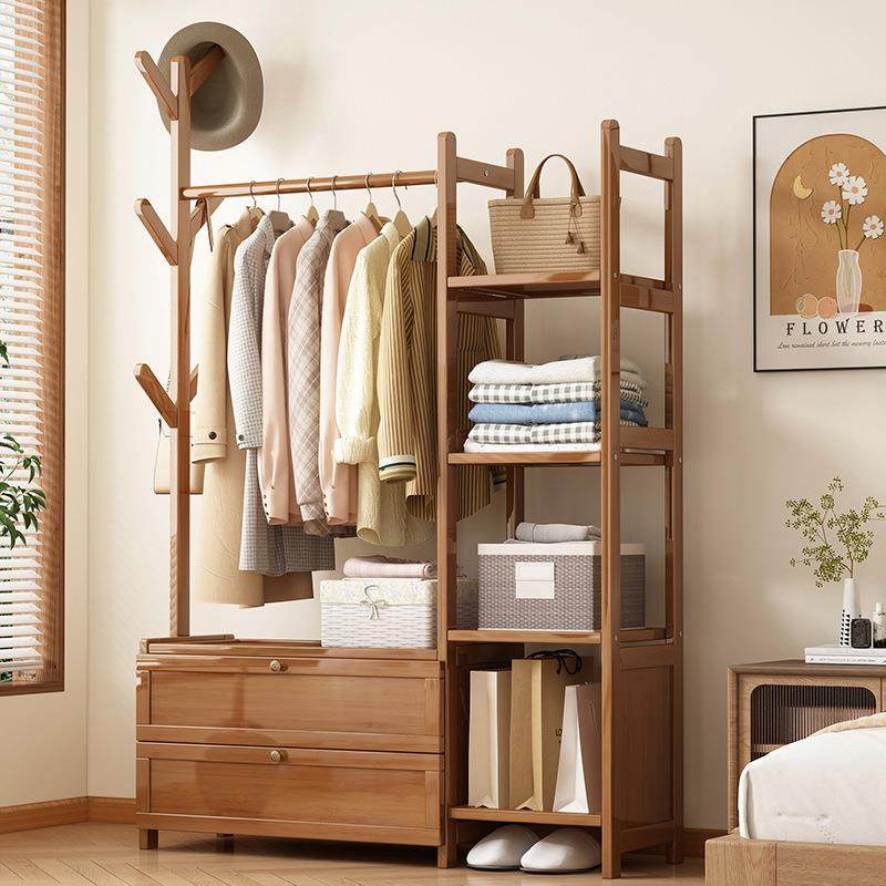 简约衣架卧室出租房简易挂衣架家用置物架实木衣帽架儿童置物架子