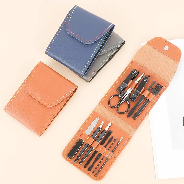发黑12件套指甲剪套装家用修甲美甲工具折叠包美容套指甲刀