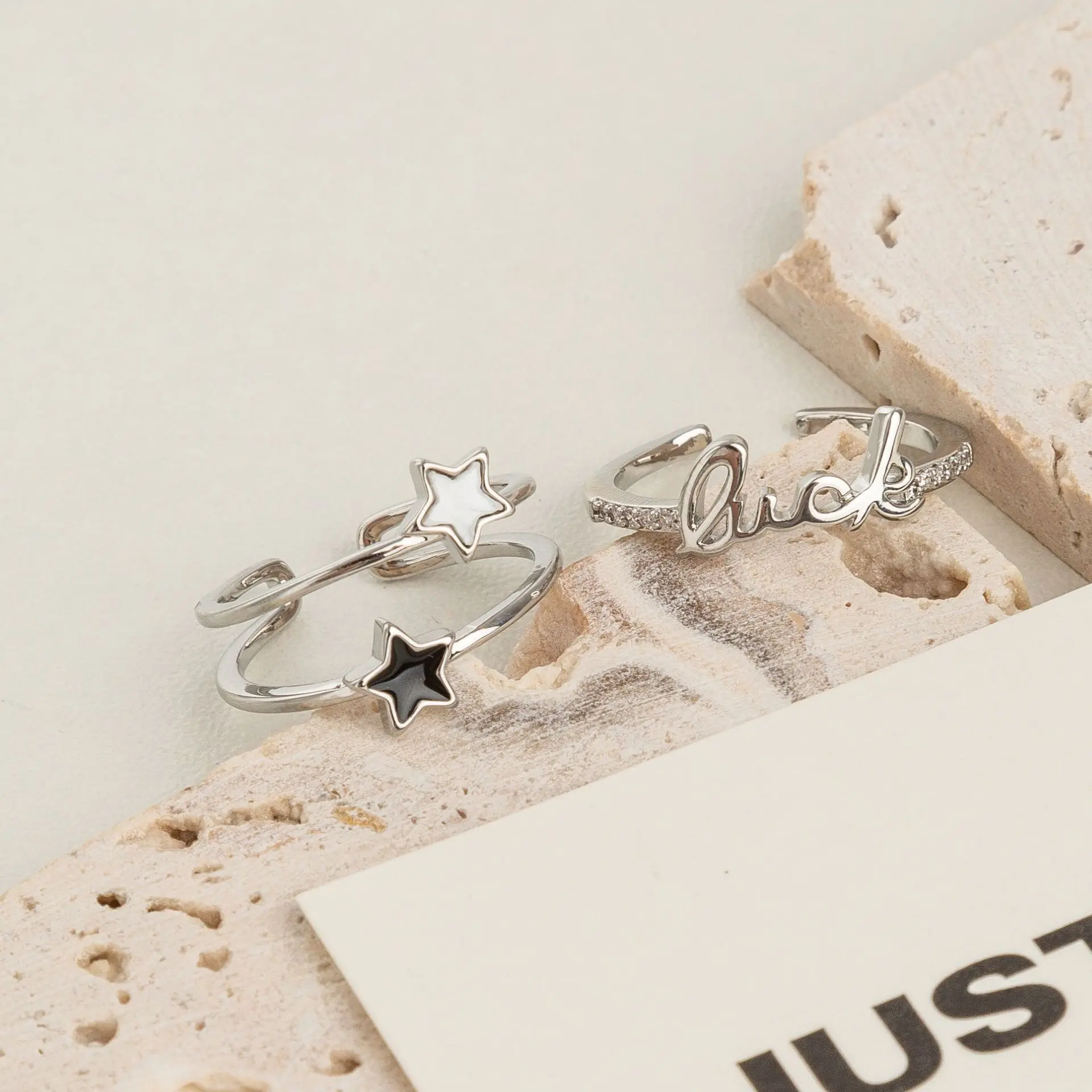 lu星星字母戒指女简约冷淡风小众设计开口可调节食指戒个性指环