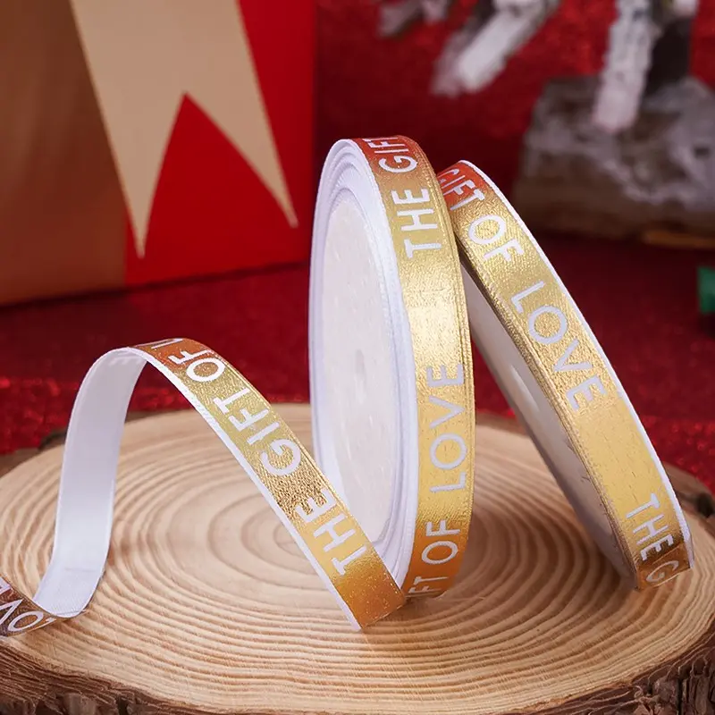 跨年草莓塔情人节烫金英文love生日蛋糕礼品花束包装金色丝带装饰