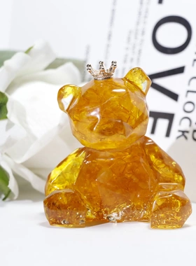 水晶滴胶碎石镜面熊公仔熊天然可居工艺品摆件