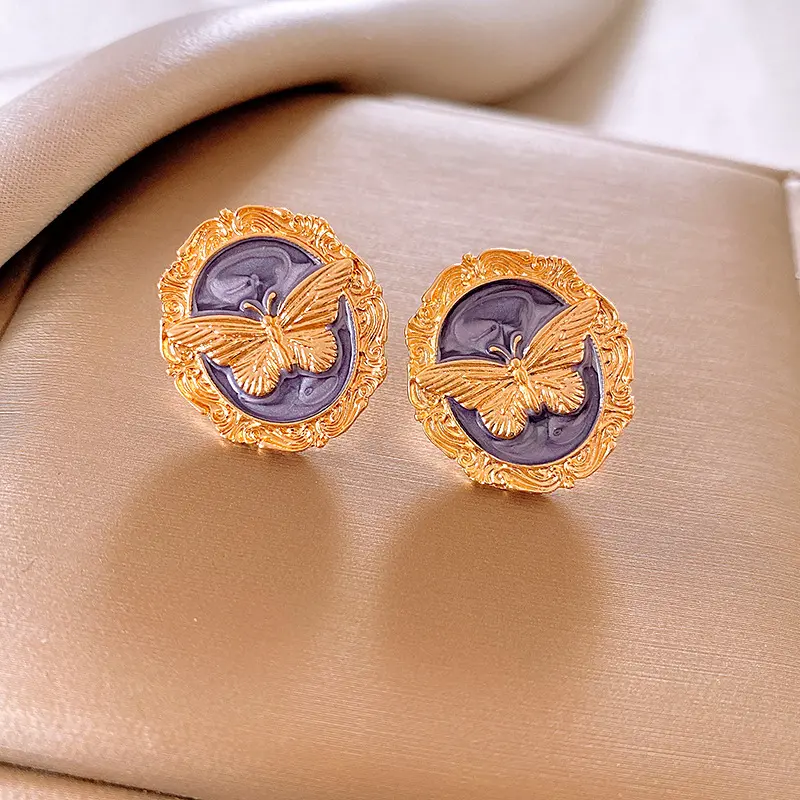 银针中古圆形滴油耳环个性夸张耳钉新中式复古高级感耳饰