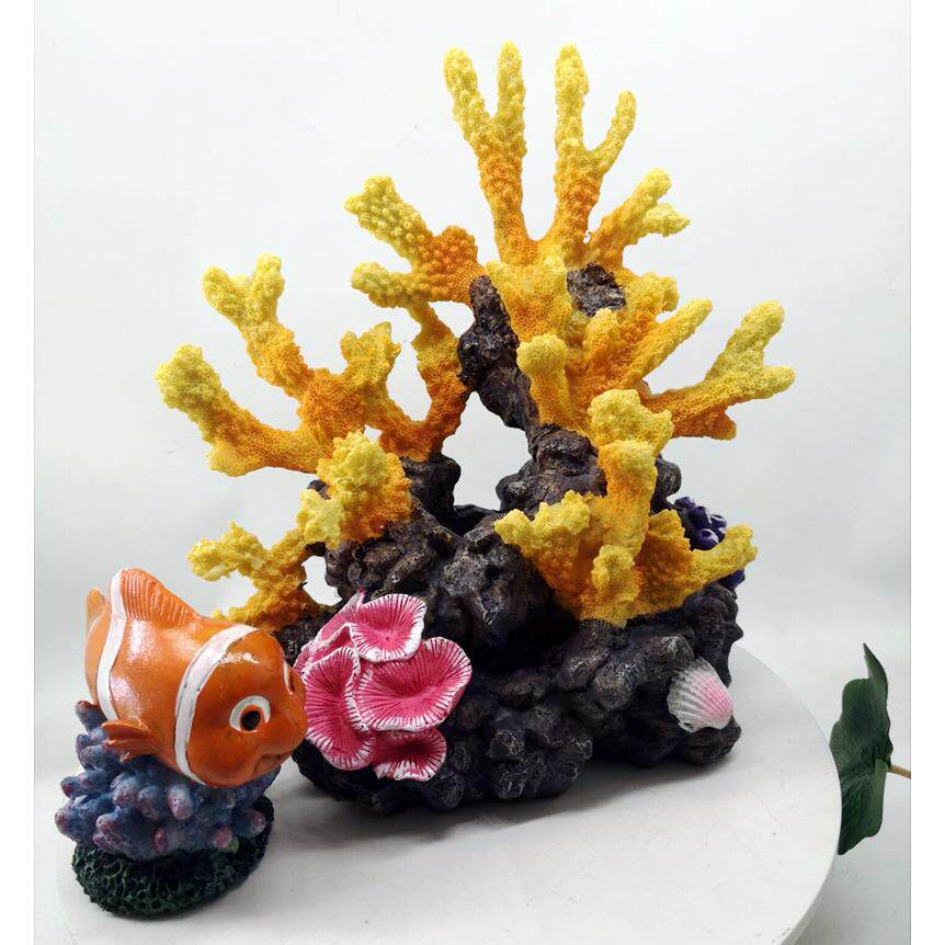 仿真假珊瑚树小鱼缸造景全套餐假山装饰海水缸布景水草鱼虾躲避屋