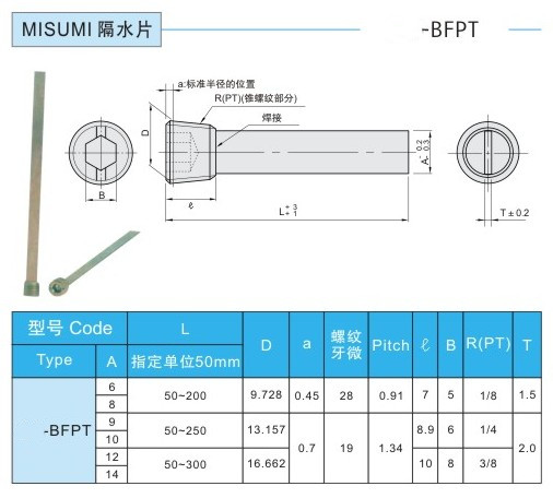 供应兼容米思米标准直身模具隔水片BFPT-6/8/9/10/12/14冷却配件