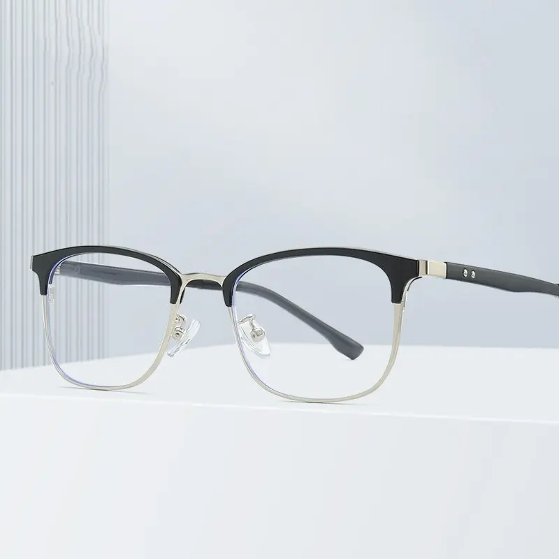 新款黑框近视眼镜男款可配度数复古商务防蓝光超轻tr90半框眼镜框