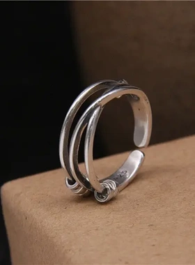 纯银925纽扣戒指日韩个性时尚潮男多层指环女关节戒尾戒多圈开口