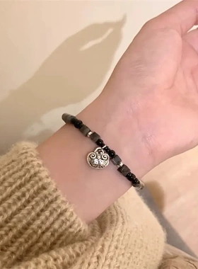 新中式黑玉富贵字纹锁手链复古国潮风女轻奢小众配饰2023年